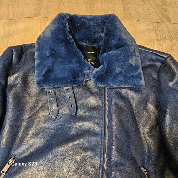 Forever 21 Blue Sherling Winter Coat Womens Size L Nwt Faux Fur - Picture 3 of 9